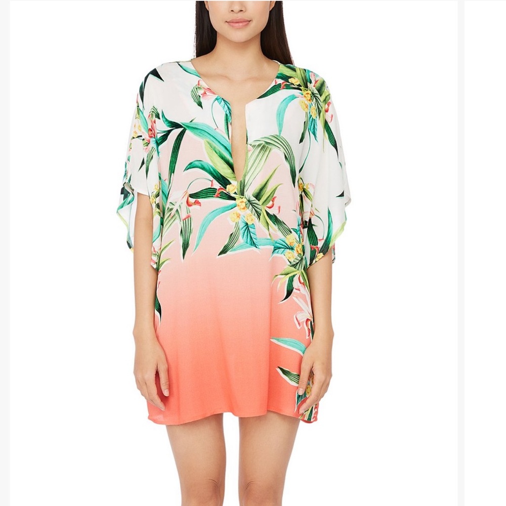 Trina Turk Orange Floral Ombré Costa Prada Caftan